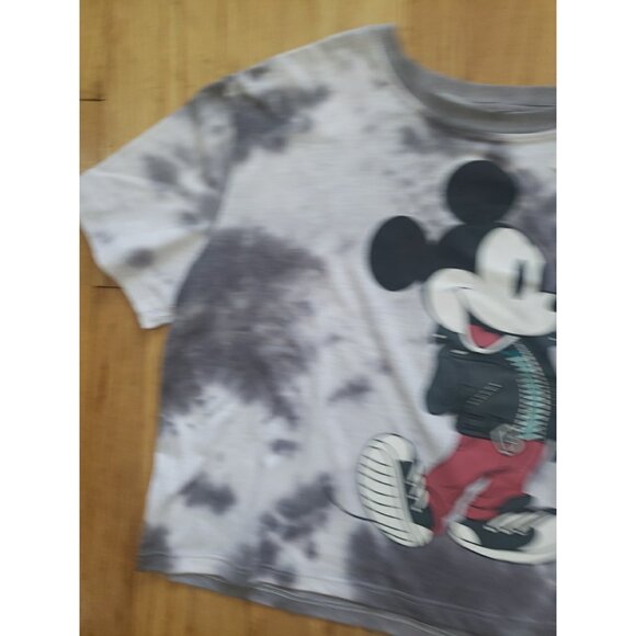 Disney Mickey Mouse Tie Dye Womans Crop Top Tee T-shirt Sz L Lightweight Grey - Picture 6 of 11